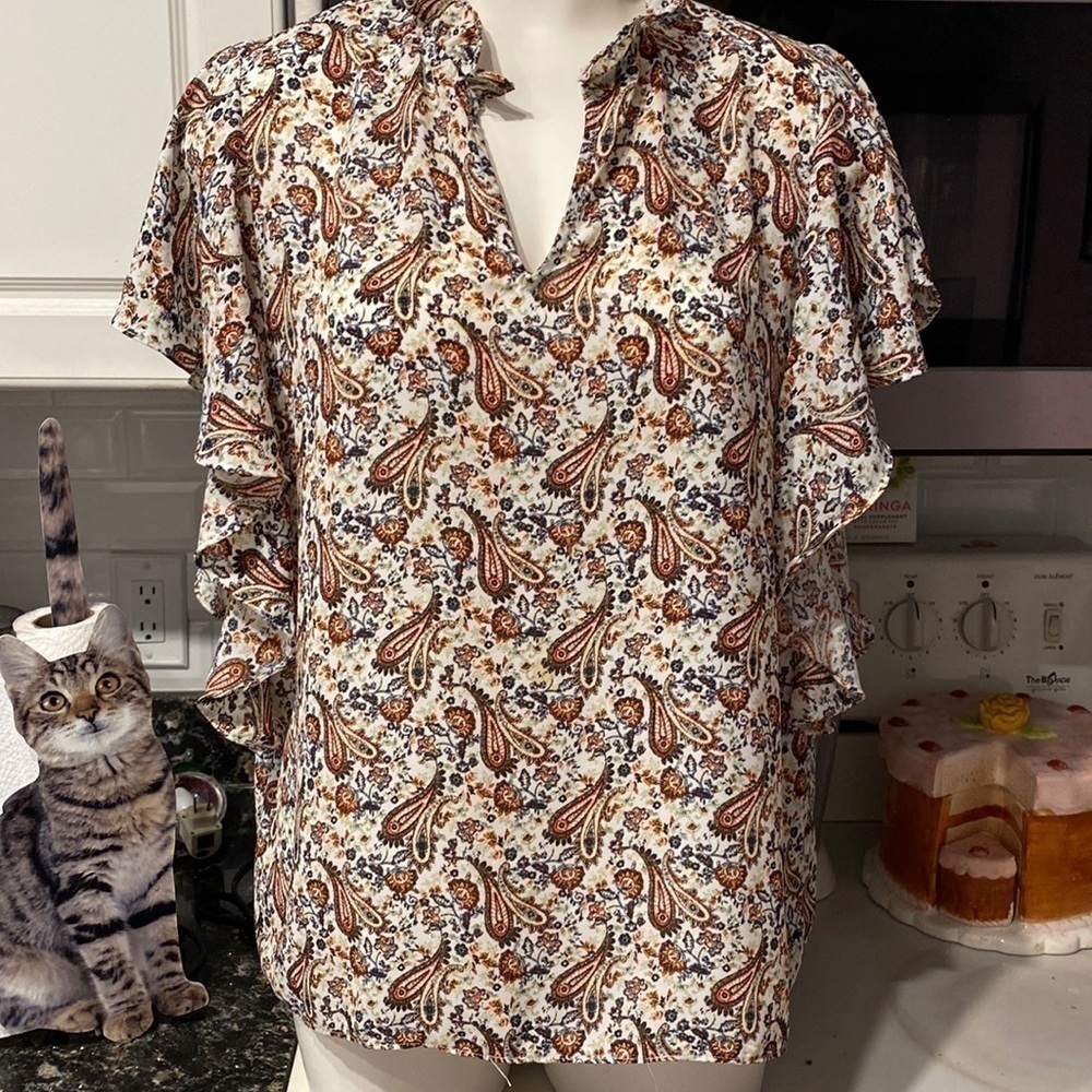 c womens Alex & Lili casual cap sleeve paisley pullover top size XL.  EUC
